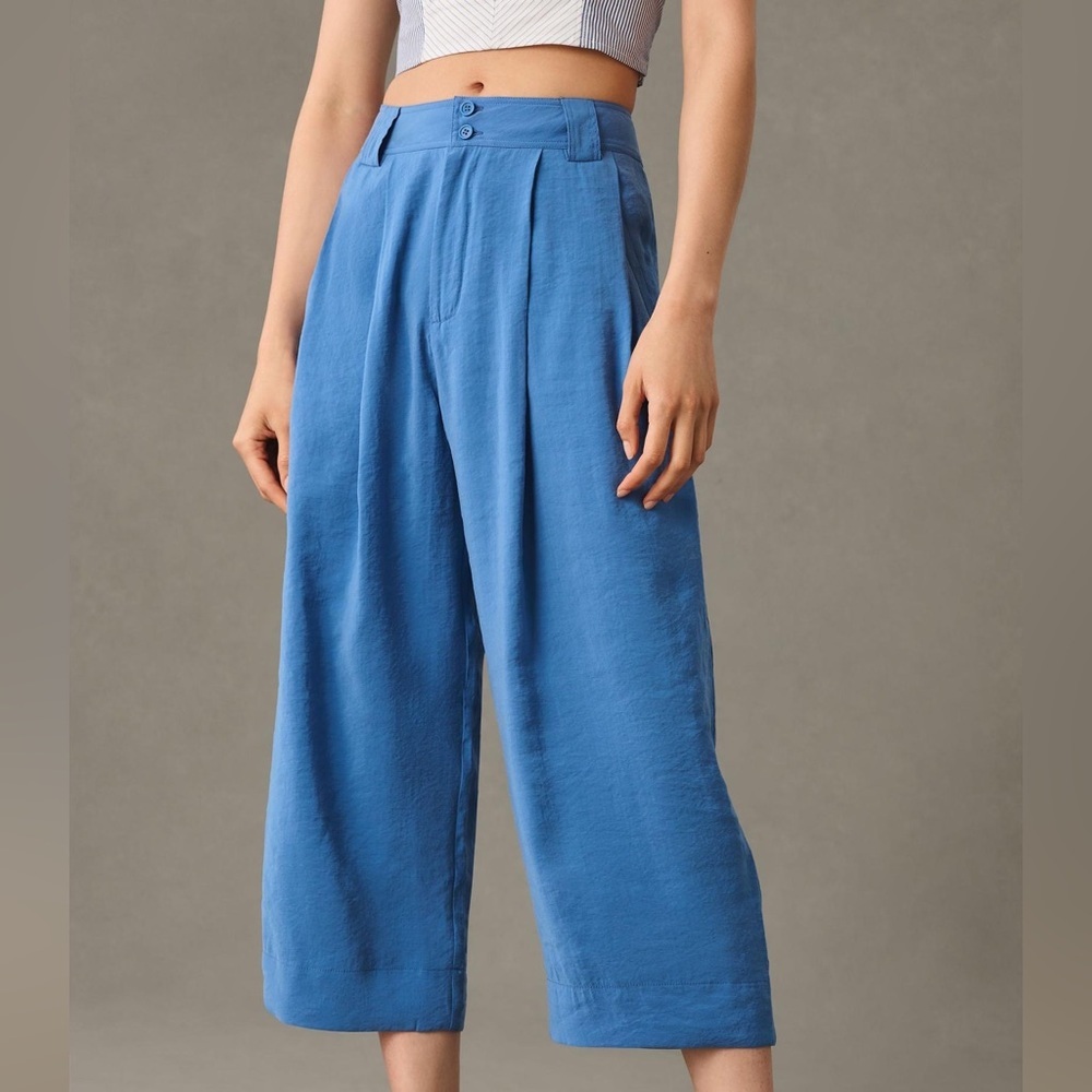 by Anthropologie Cropped Pleated Wide Leg Trousers